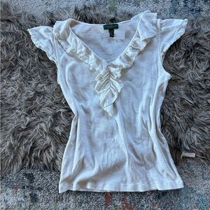 Ralph Lauren Cream Ruffled V-Neck Blouse